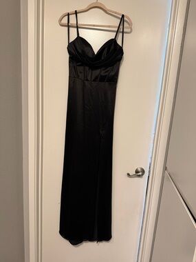 Blondie Nites Black Satin Maxi Dress
